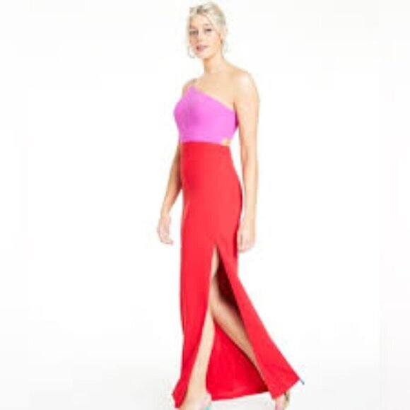 AIDAN MATTOX Colorblock one shoulder dress - Picture 5 of 8
